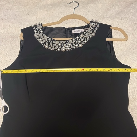 Calvin Klein Faux Pearl Trim Black Sheath Dress Size 12 - Picture 11 of 12